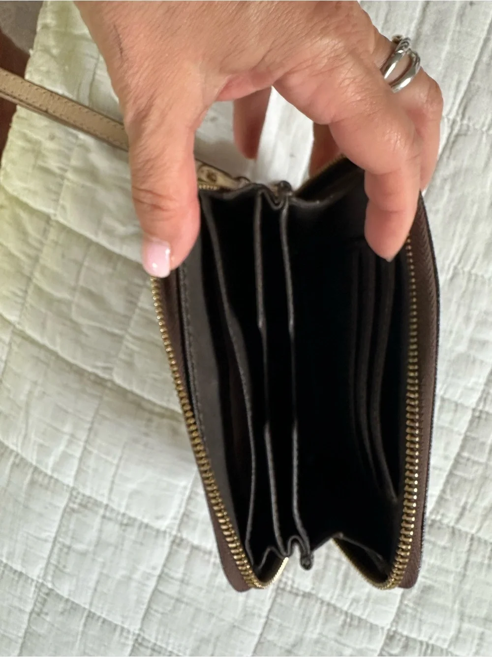 Michael Kors Dark Brown Zip Wristlet with Gold Plate